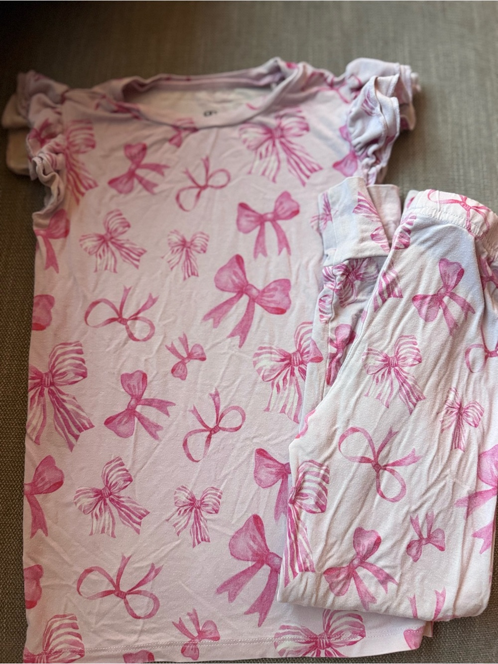 Girls Pink Bow-Print Short Sleeve Pajama Set